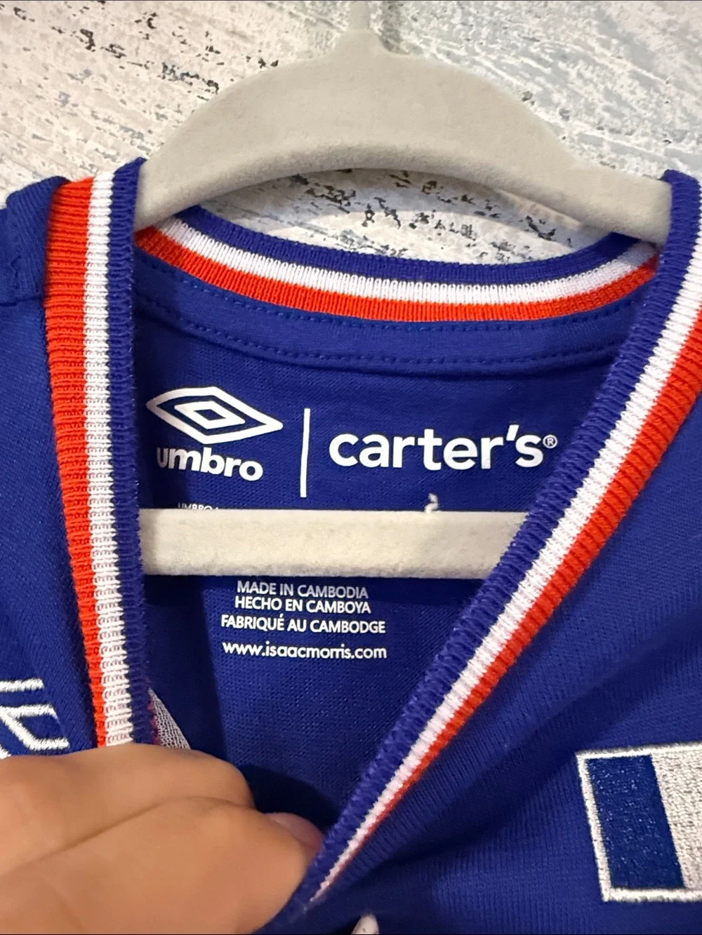 Umbro Carters France Royal Blue Baby One-Piece Romper with Red & White Trim
